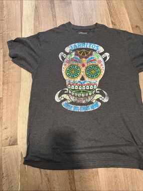 Casual Corner Charcoal Gray T-Shirt with Colorful Sugar Skull Graphic